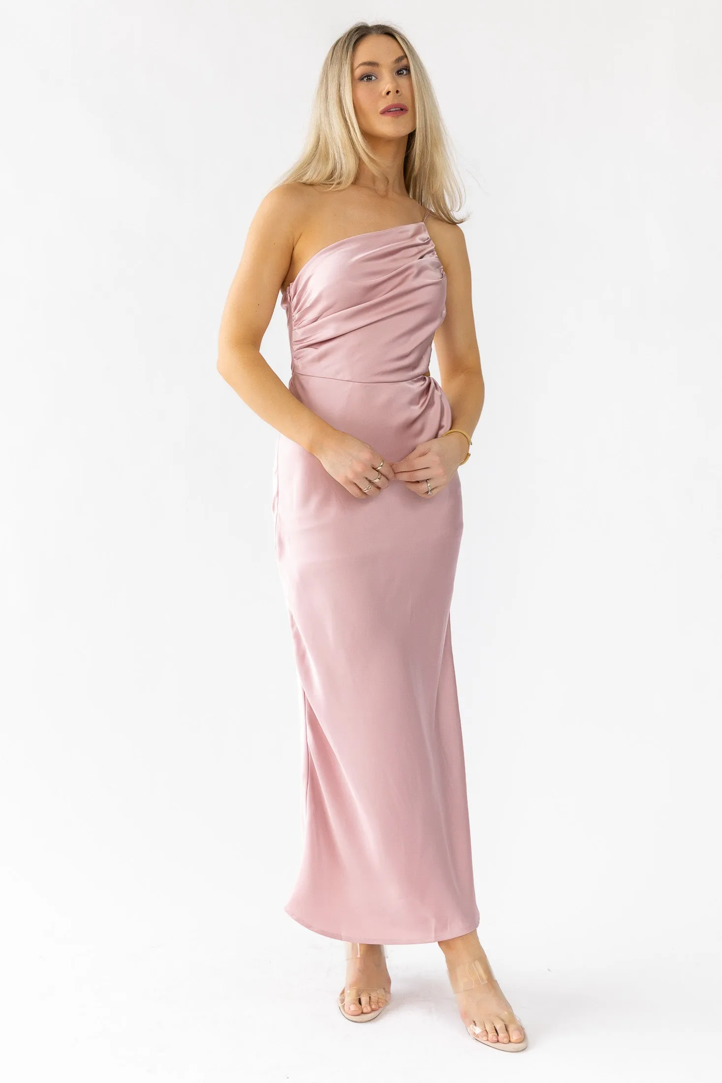 Farrah Mauve Satin Midi Dress