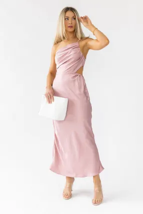 Farrah Mauve Satin Midi Dress