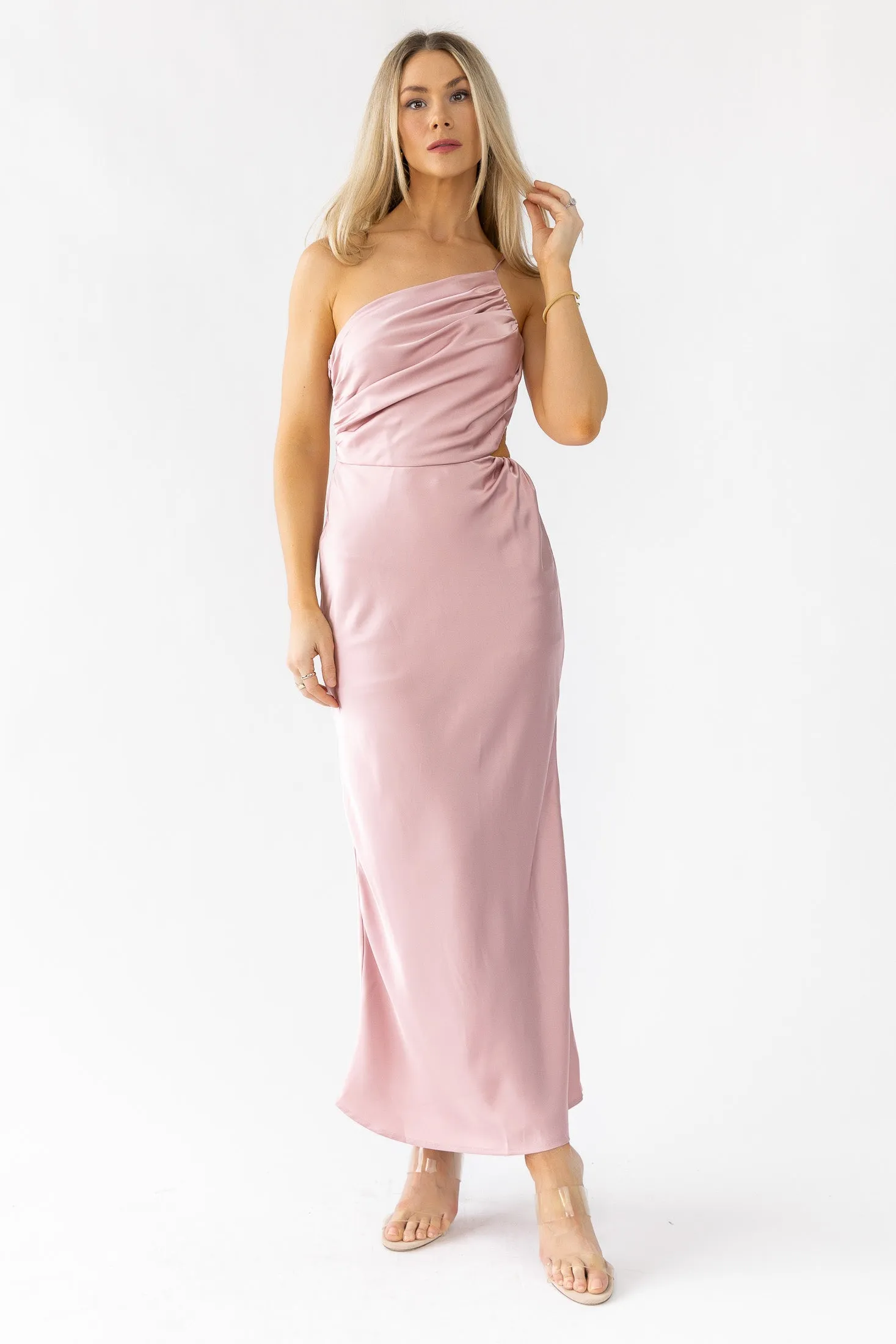 Farrah Mauve Satin Midi Dress