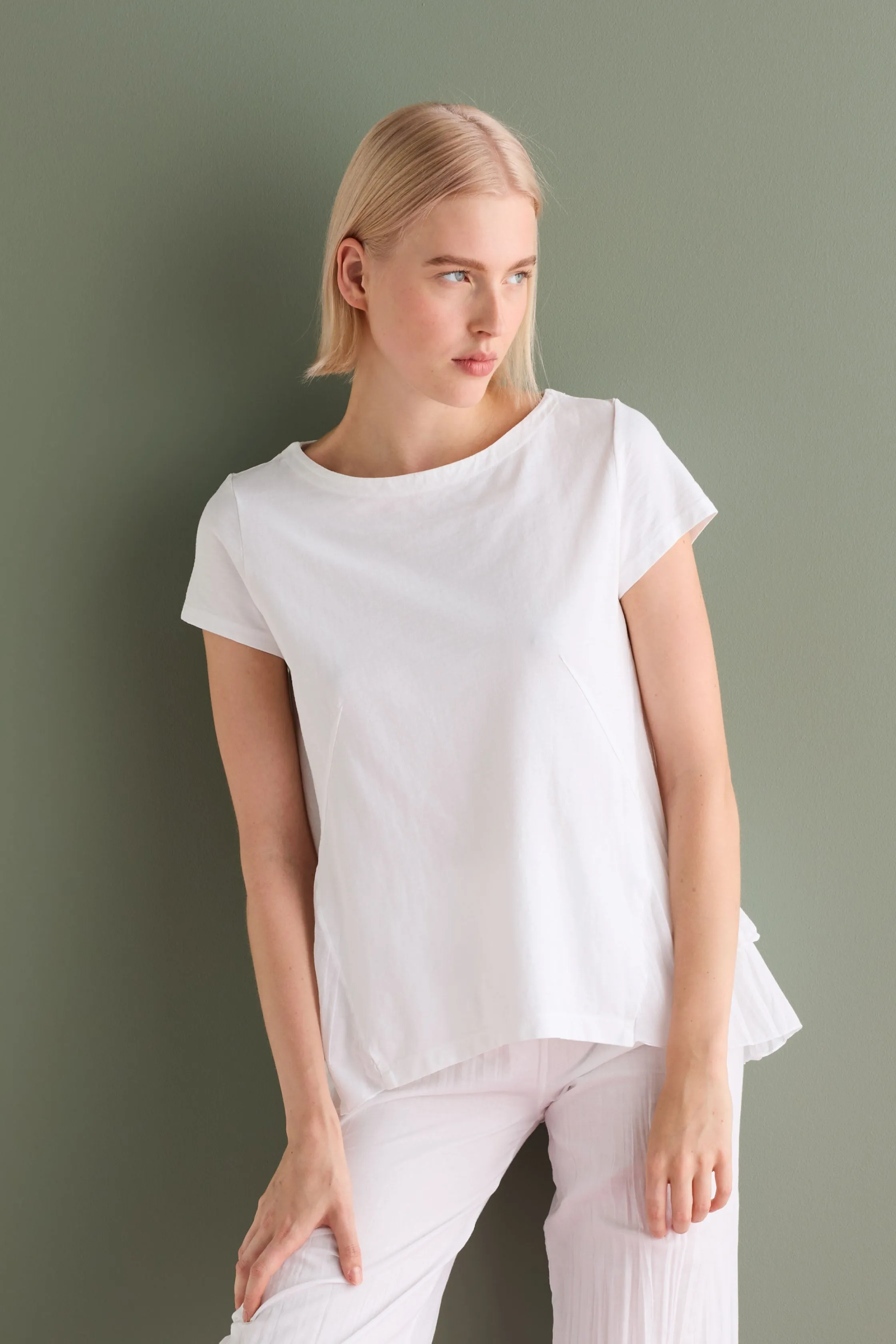 Flared Short Sleeves T-Shirt Garment Dyed 36VU 2777