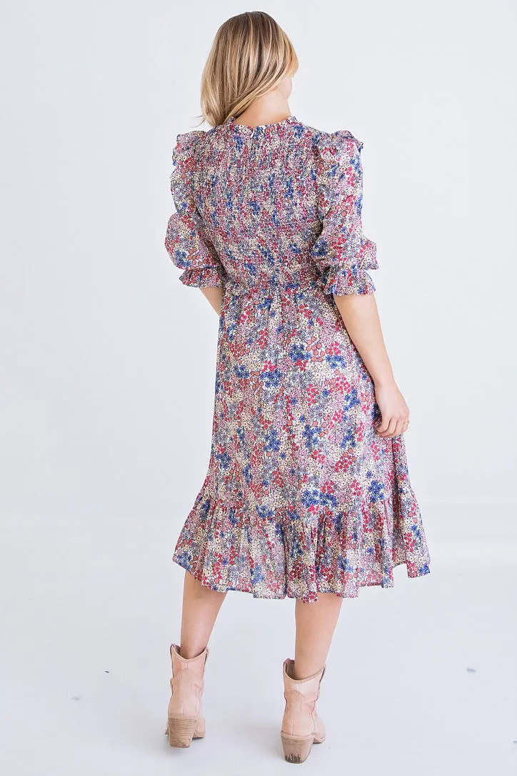 Floral Ditzy Smock Midi Dress