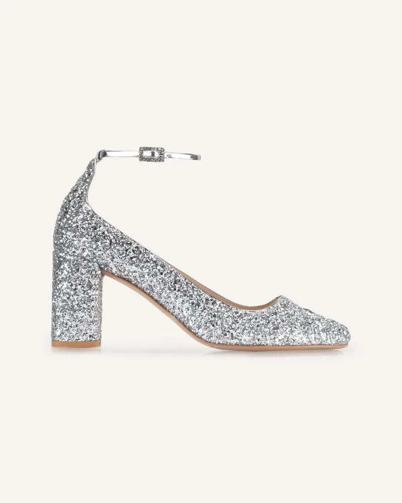 Florence Silver Glitter Mid-Heel