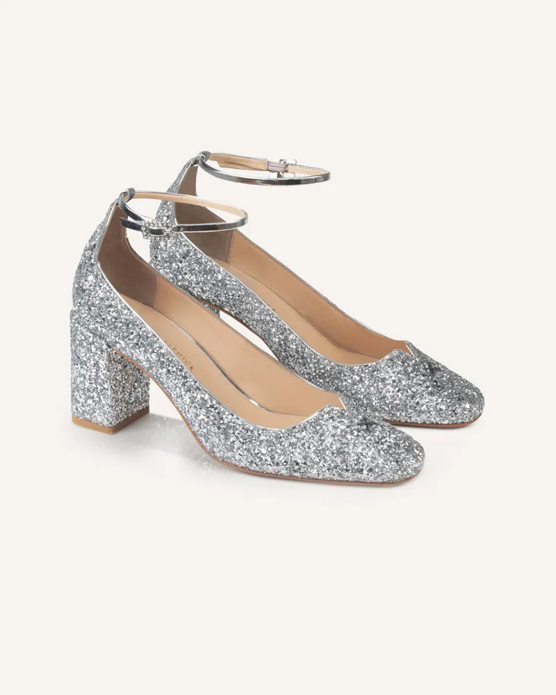 Florence Silver Glitter Mid-Heel