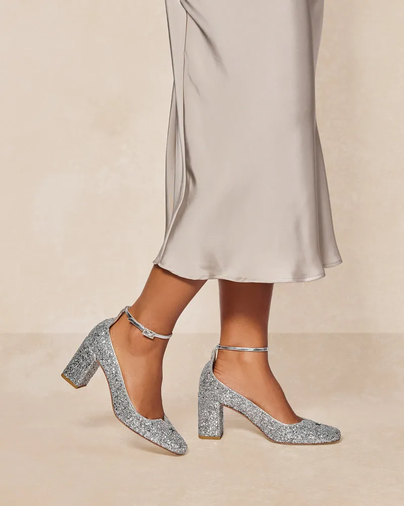 Florence Silver Glitter Mid-Heel