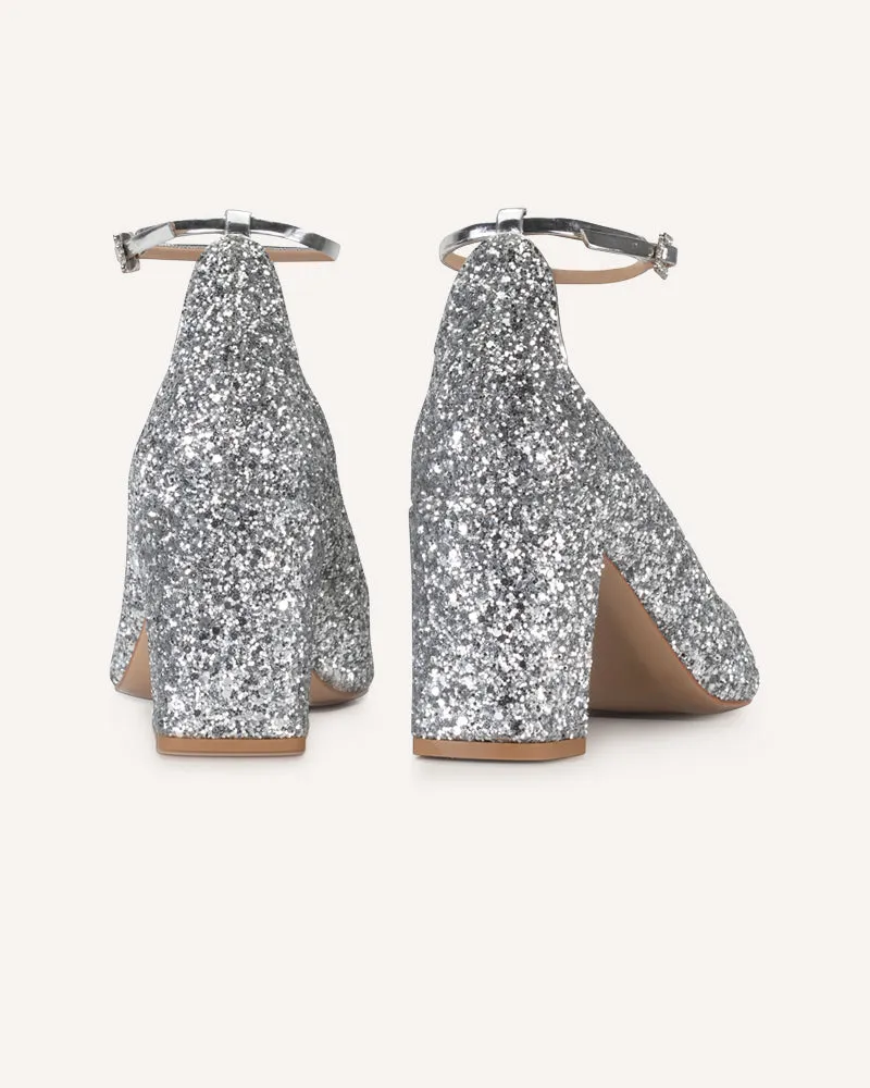 Florence Silver Glitter Mid-Heel