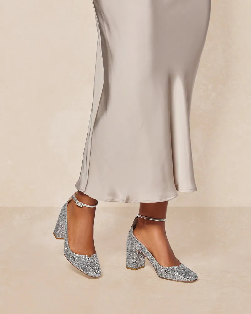 Florence Silver Glitter Mid-Heel