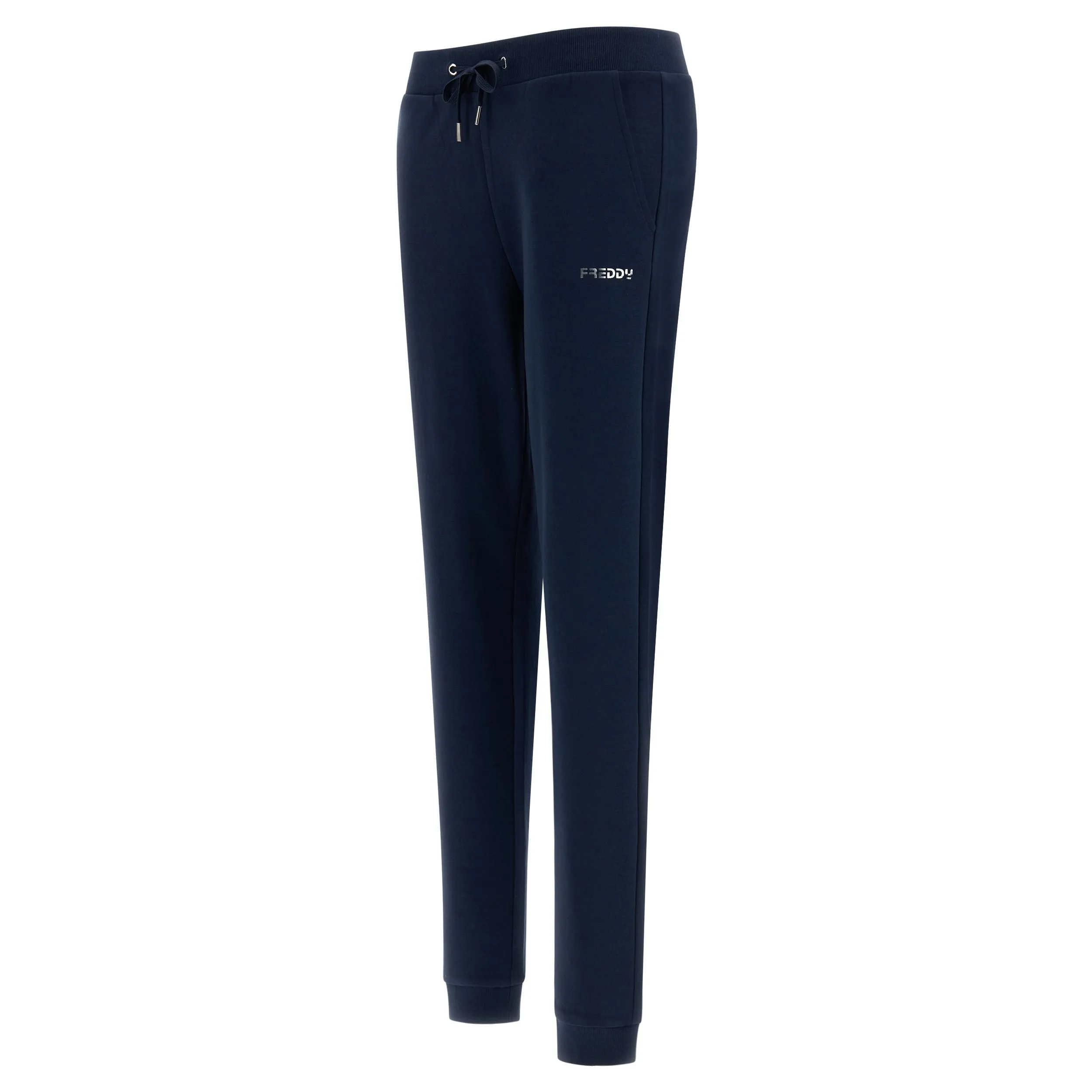 Freddy interlock sports trousers with silver print and bottom with cuff S3WBCP8 B94 navy blue