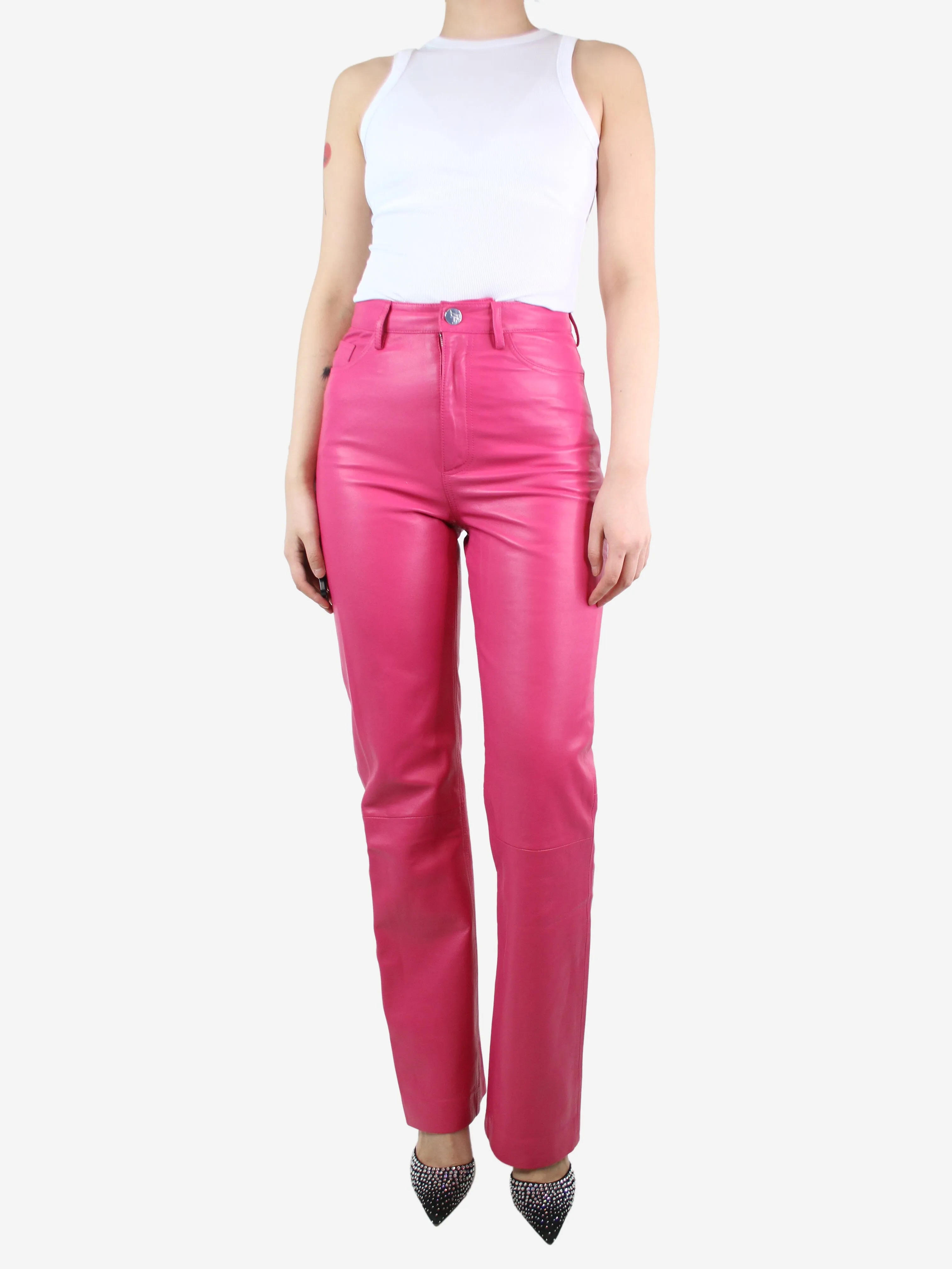 Fuchsia leather trousers - size UK 10