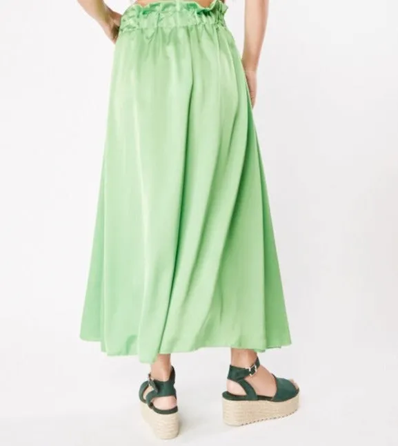 Gathered Waist Sateen Maxi Skirt