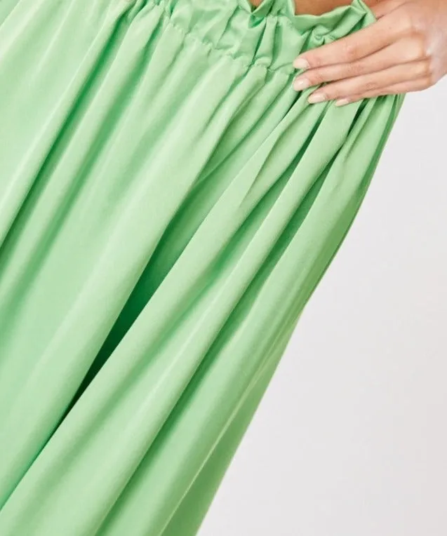 Gathered Waist Sateen Maxi Skirt