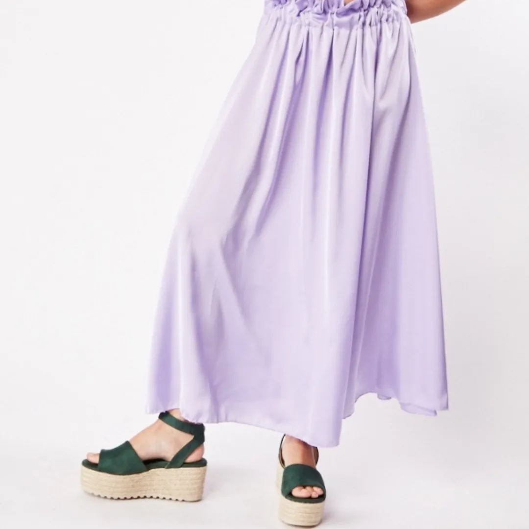 Gathered Waist Sateen Maxi Skirt