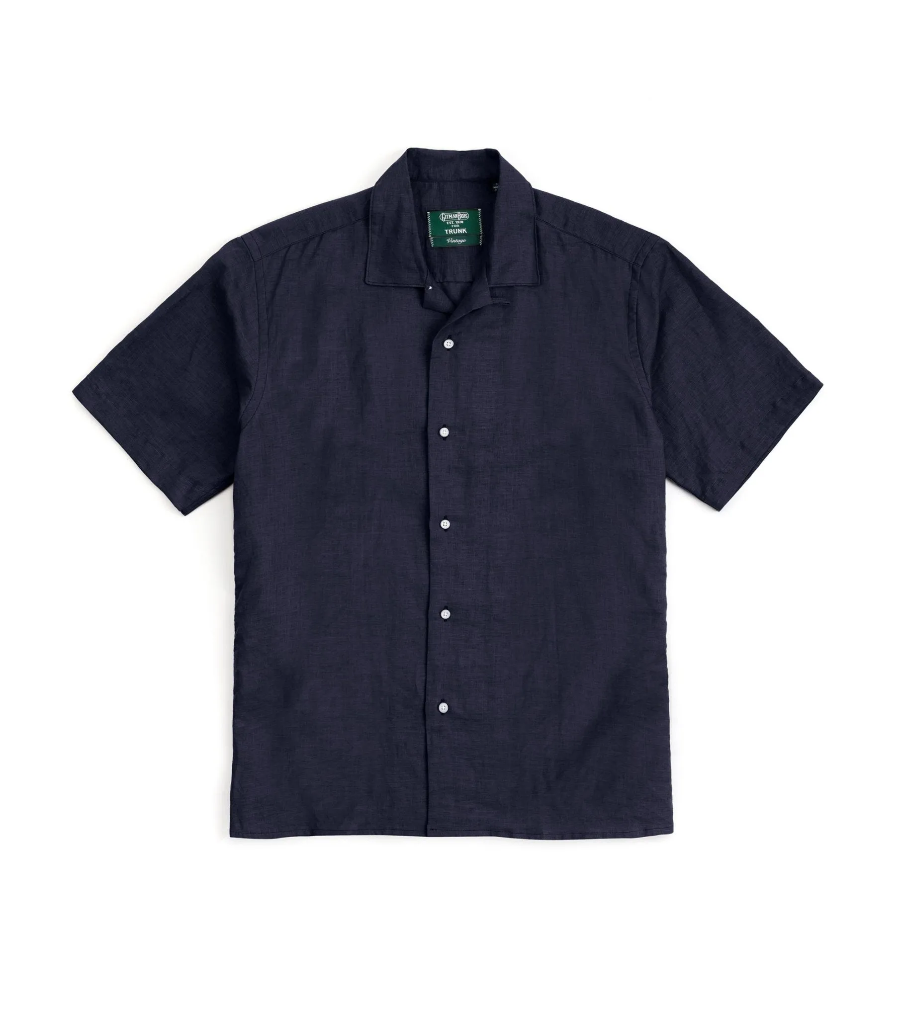 Gitman Vintage Cotton Linen Camp Collar Shirt: Navy