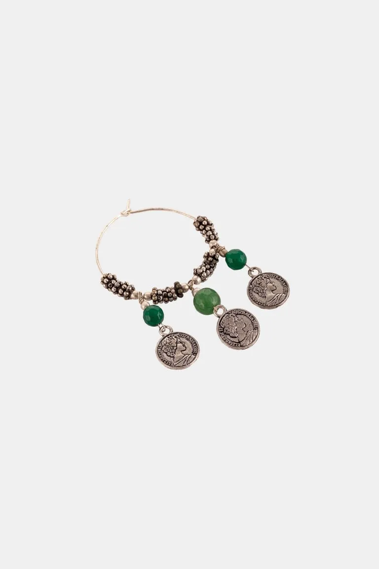 Green Dangler Hoops With Elizabeth Coins