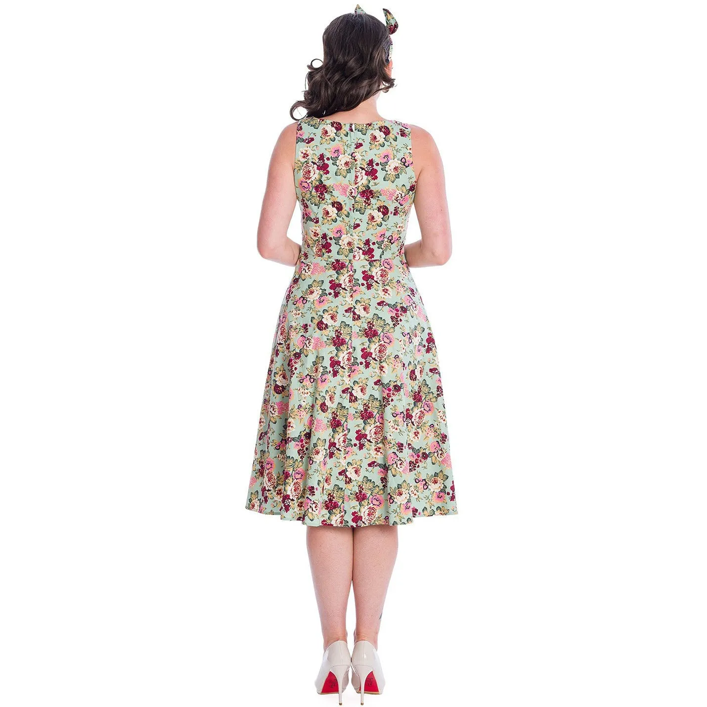 Green Vintage Floral Print Rockabilly 50s Swing Dress