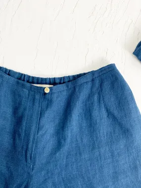 HarveBenard Indigo Linen Cropped Trousers