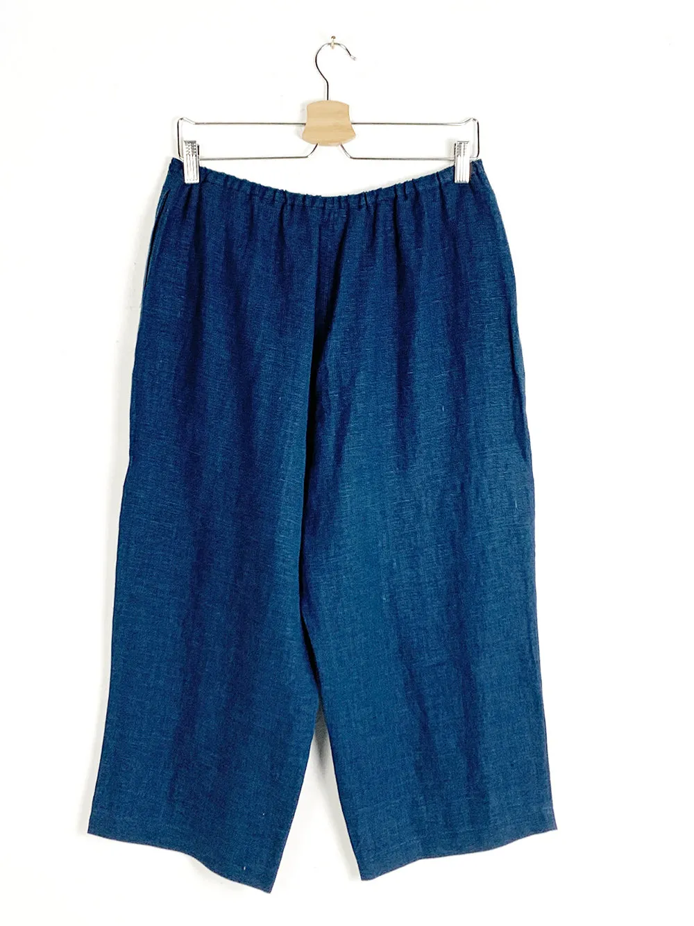 HarveBenard Indigo Linen Cropped Trousers