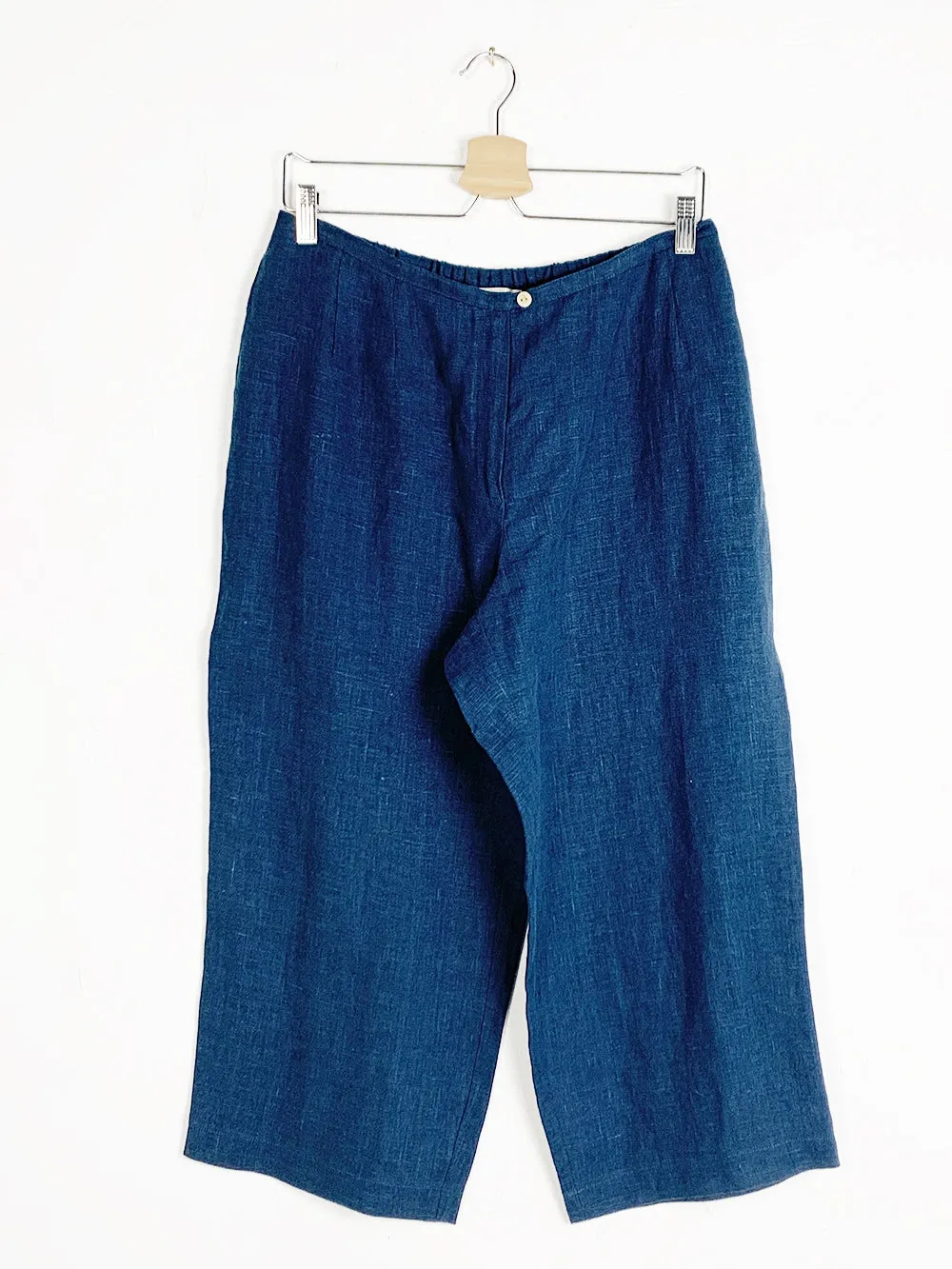 HarveBenard Indigo Linen Cropped Trousers