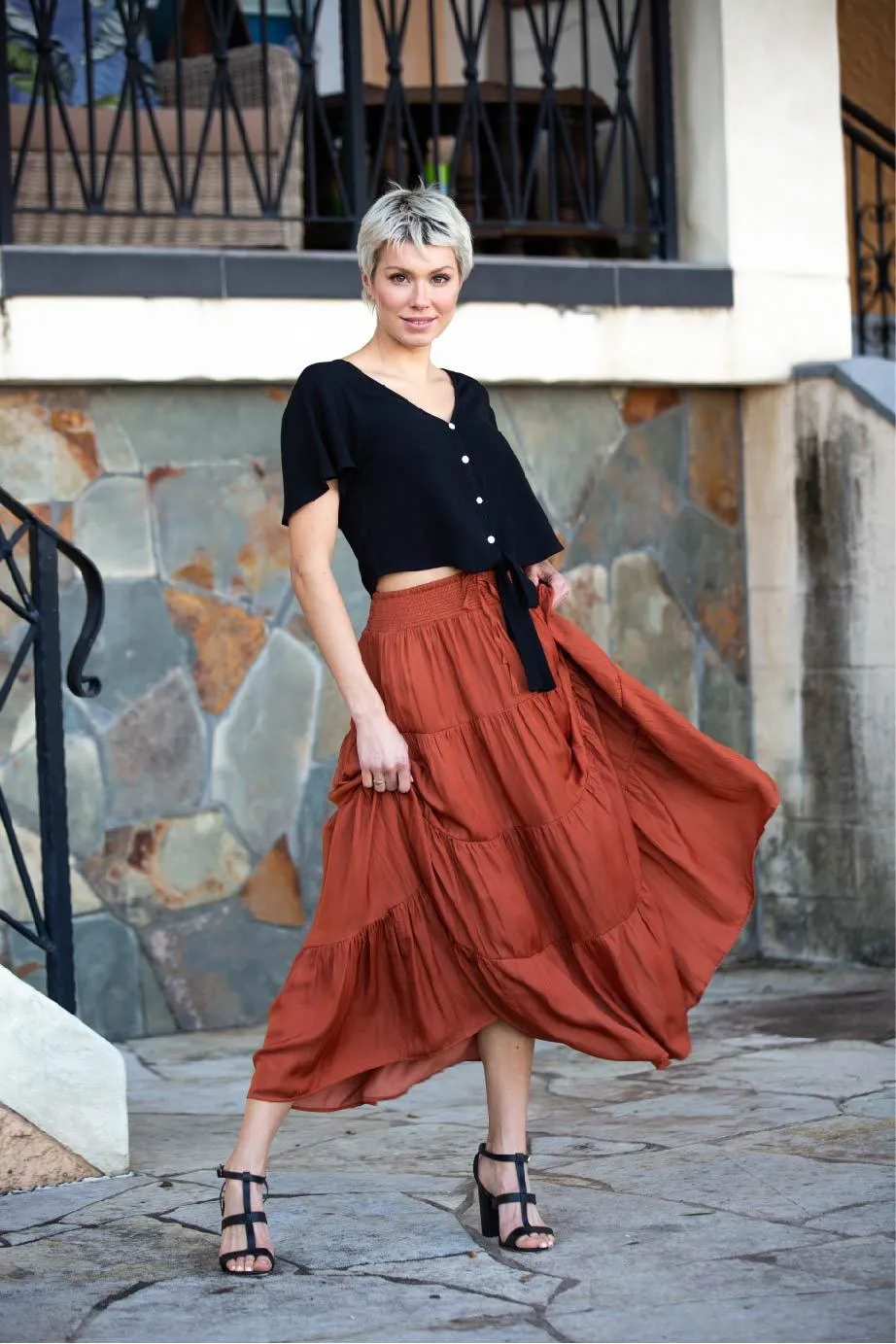 Helene Rust Satin Maxi Skirt