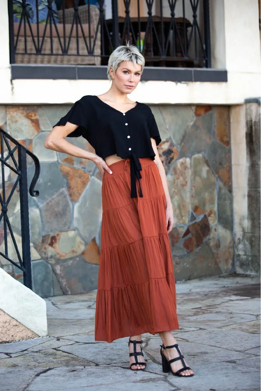 Helene Rust Satin Maxi Skirt