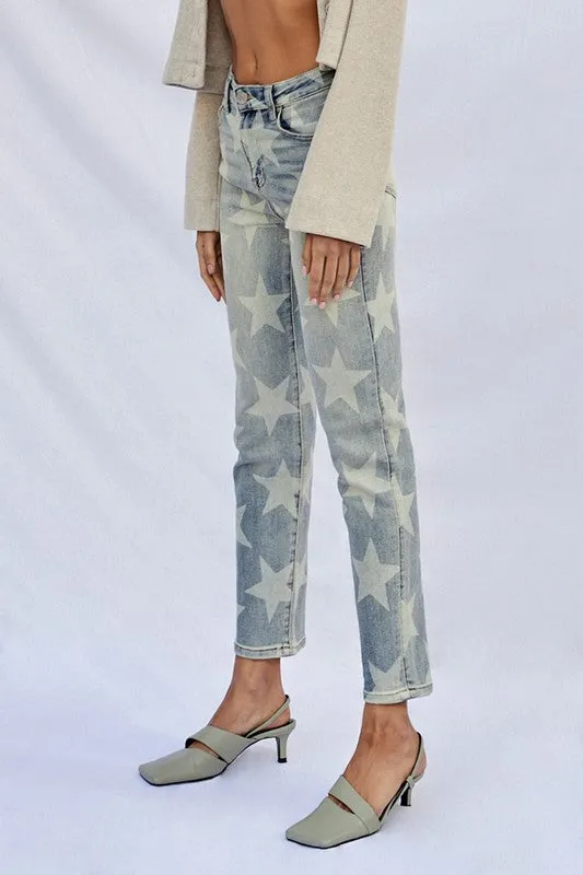 HIGH RISE STAR PRINTED GIRLFRIEND JEANS