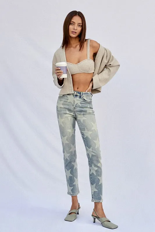 HIGH RISE STAR PRINTED GIRLFRIEND JEANS