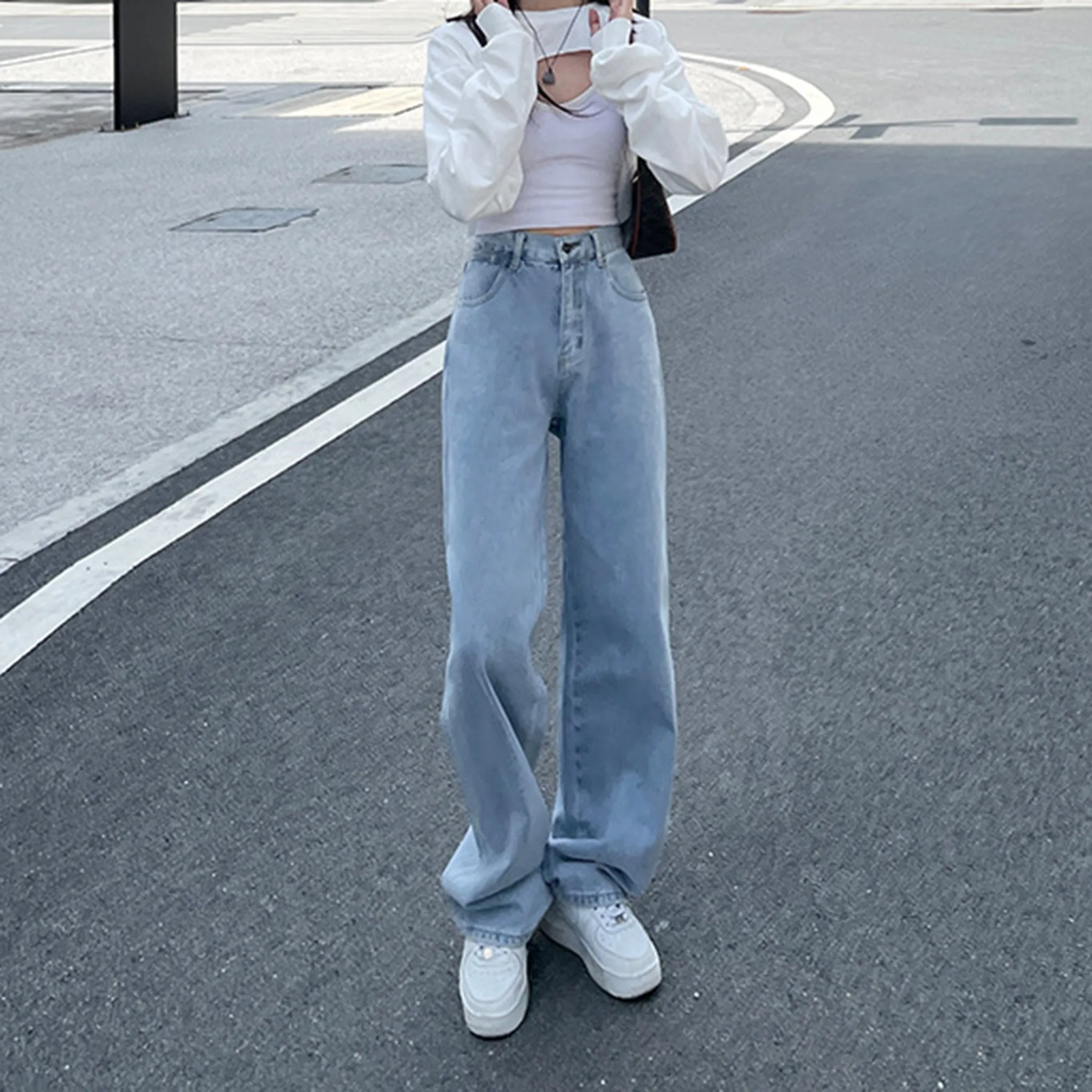 High-waist Blue Baggy Jeans