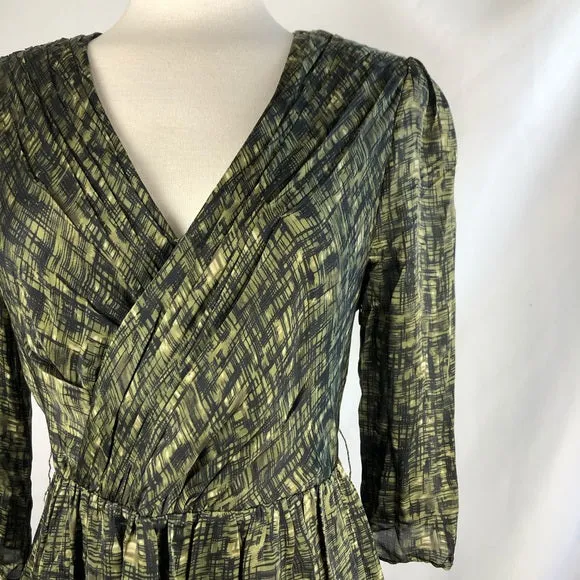 Hoss Black & Green Print Silk Dress