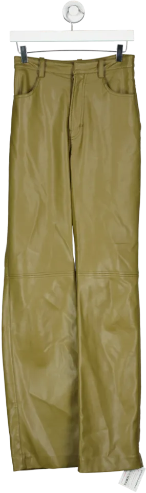 House of CB Green Olive Stretch Vegan Leather Trousers UK S