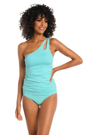 Island Goddess One Shoulder Keyhole Tankini Top - Ice Blue - FINAL SALE