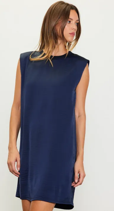 Janelle Satin Muscle Tank Dress in Navy