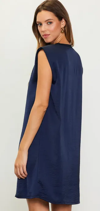 Janelle Satin Muscle Tank Dress in Navy