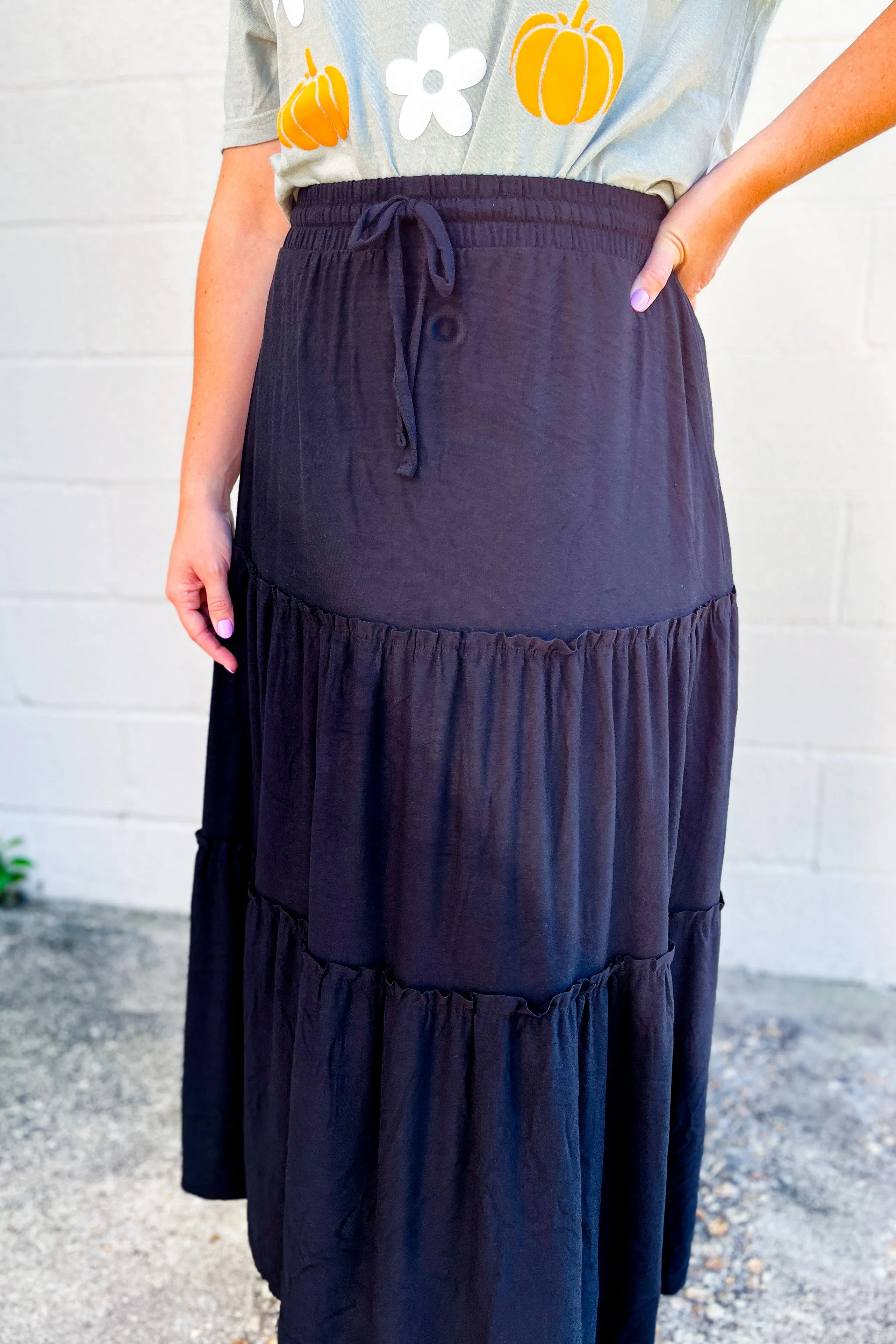 Joanna Tiered Maxi Skirt, Black