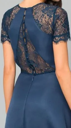 Lace Navy Dip Hem Dress