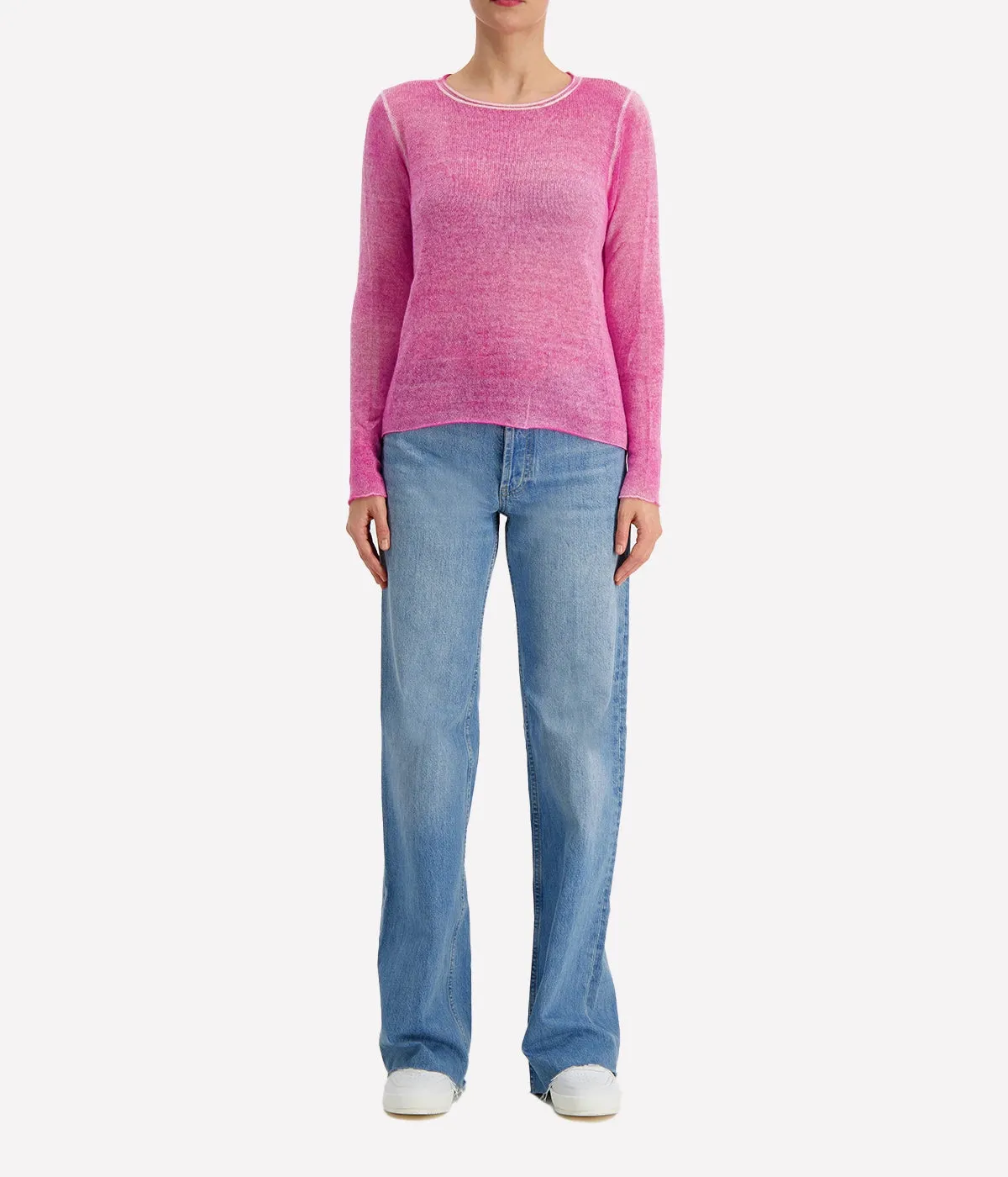 Light Cashmere Off Gauge Round Neck Pullover in Clematis