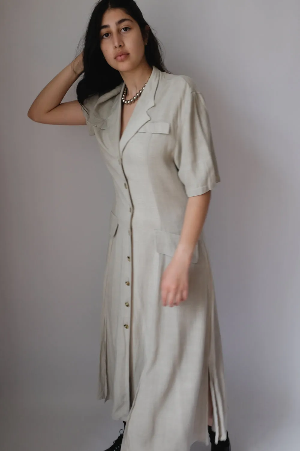 LINEN VISCOSE LONG FRANCE DRESS