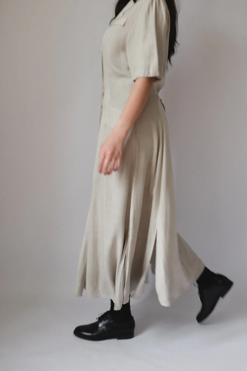 LINEN VISCOSE LONG FRANCE DRESS