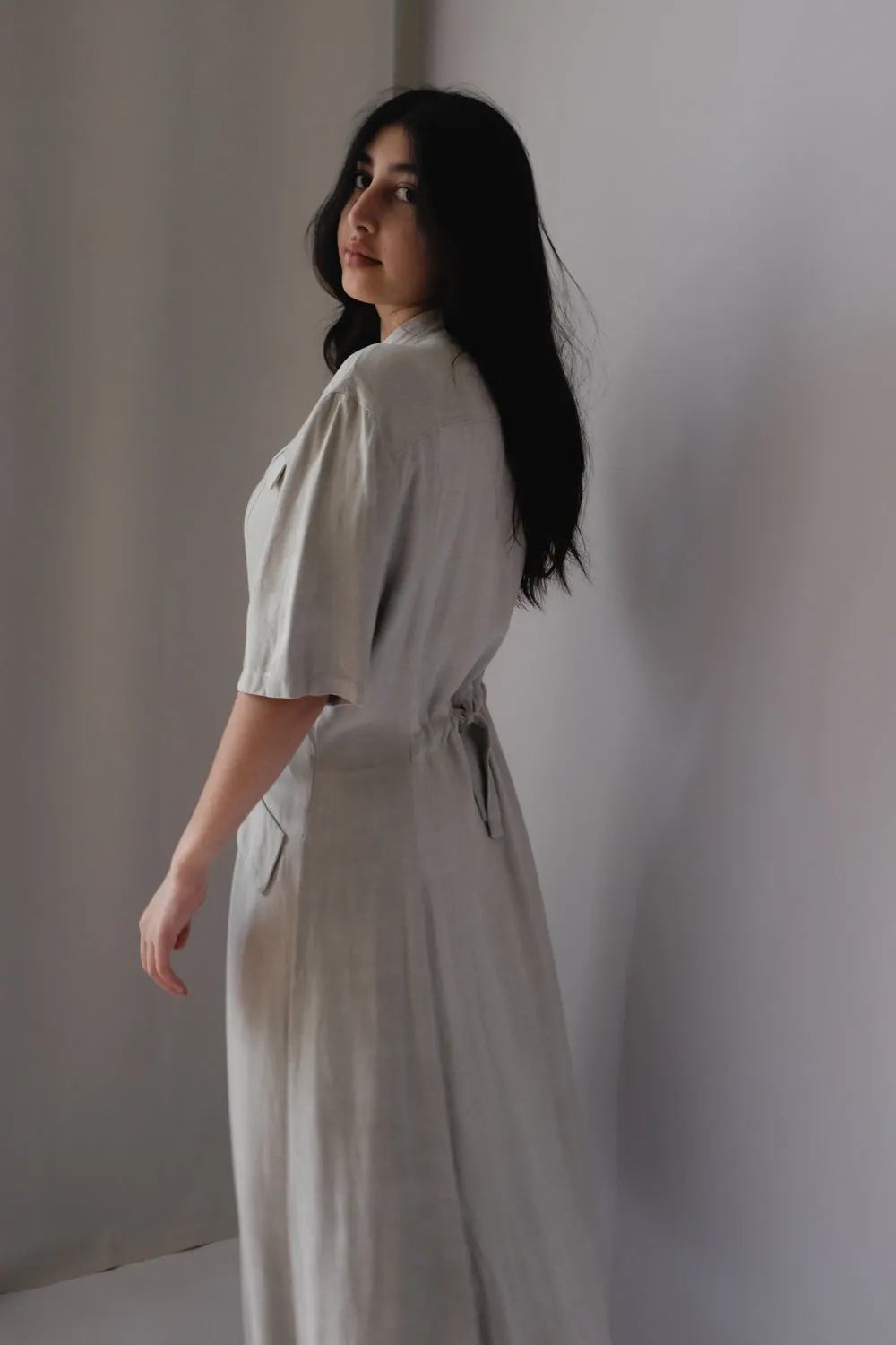 LINEN VISCOSE LONG FRANCE DRESS