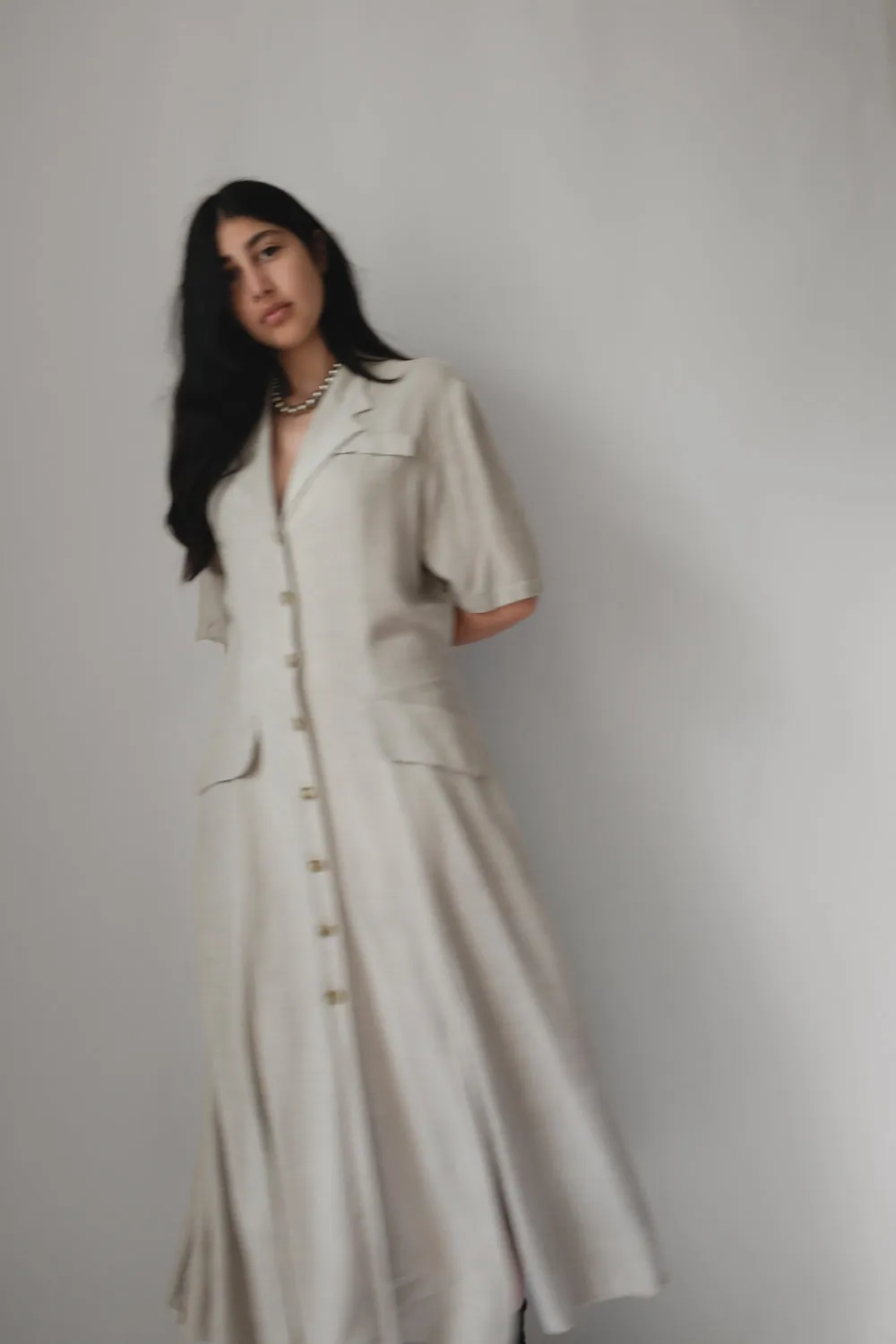 LINEN VISCOSE LONG FRANCE DRESS