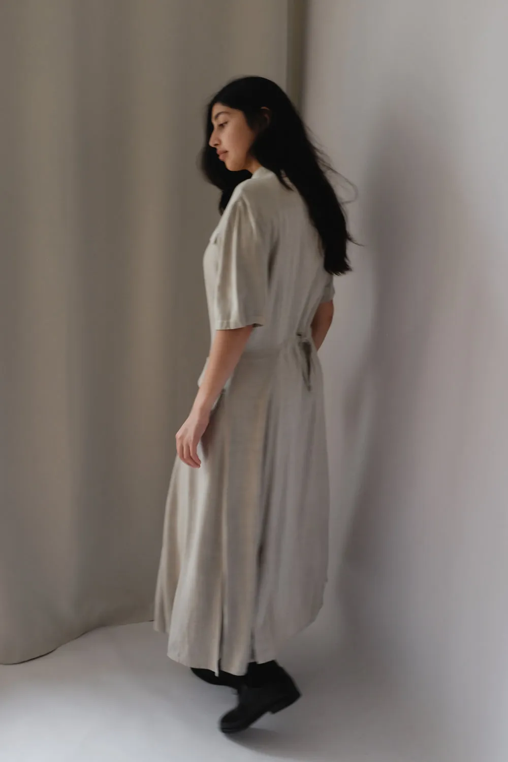 LINEN VISCOSE LONG FRANCE DRESS