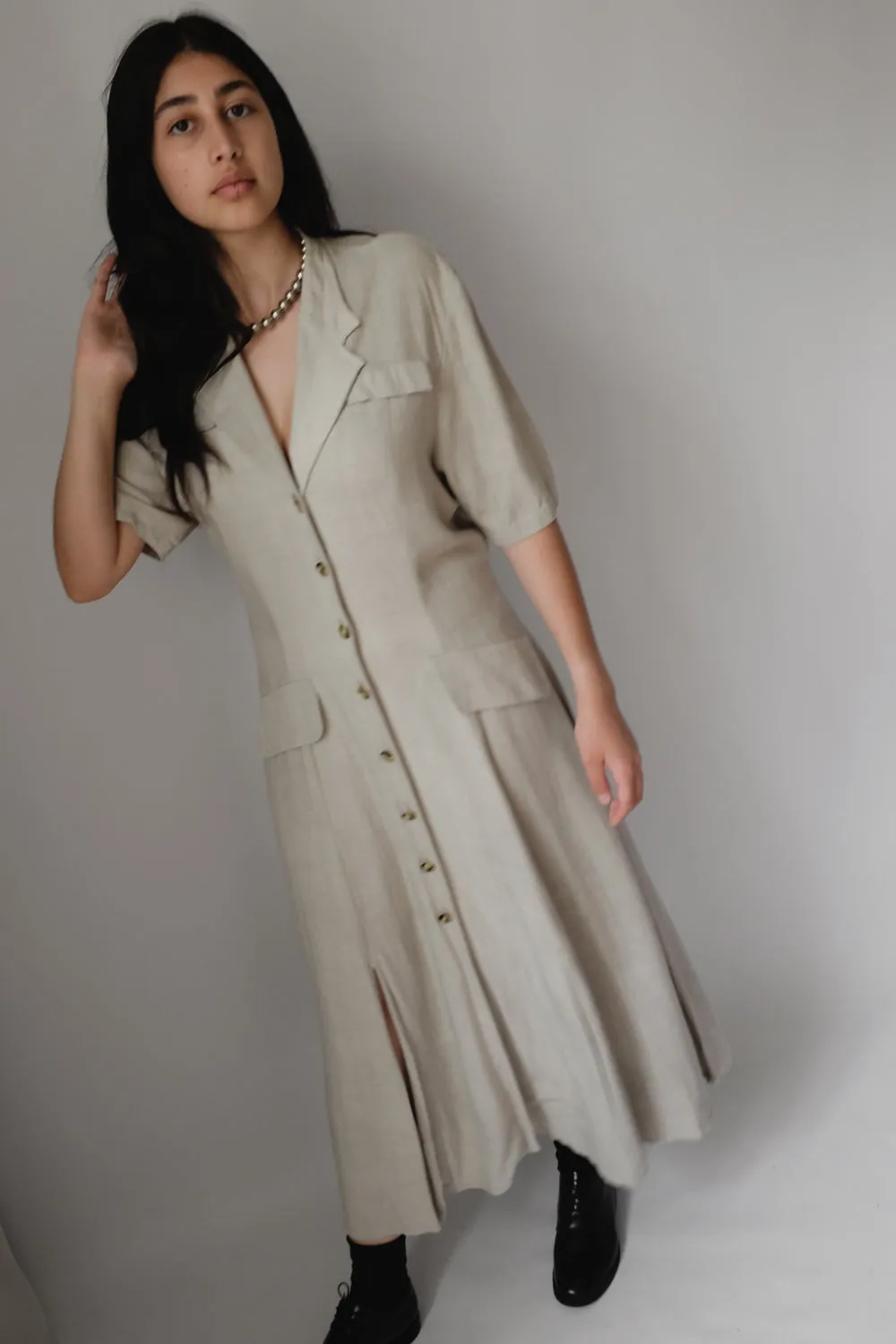 LINEN VISCOSE LONG FRANCE DRESS