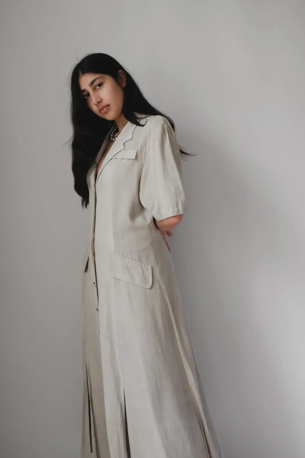 LINEN VISCOSE LONG FRANCE DRESS