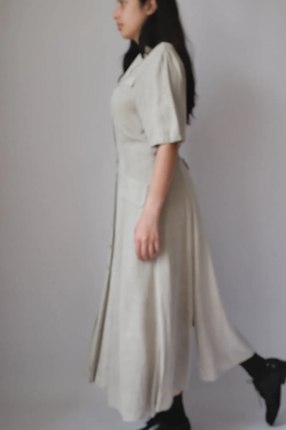 LINEN VISCOSE LONG FRANCE DRESS