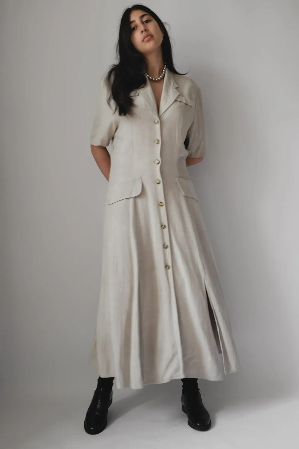 LINEN VISCOSE LONG FRANCE DRESS