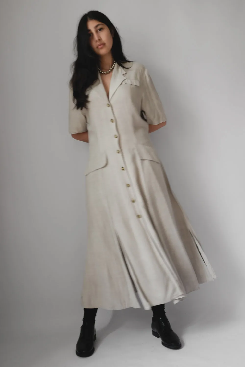 LINEN VISCOSE LONG FRANCE DRESS