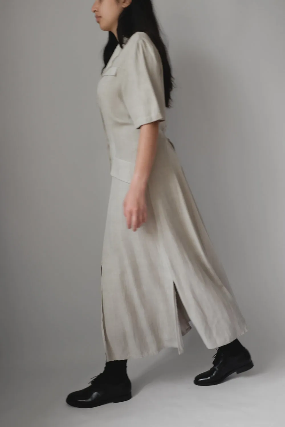 LINEN VISCOSE LONG FRANCE DRESS