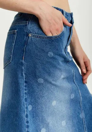 Liquorish Polka Dot Maxi Denim Skirt