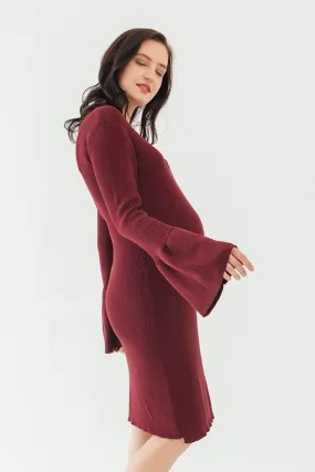 Long Flare Sleeves Dessa Sweater Maternity Dress Wine