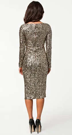 Elegant Long Sleeve Gold Sequin Dress