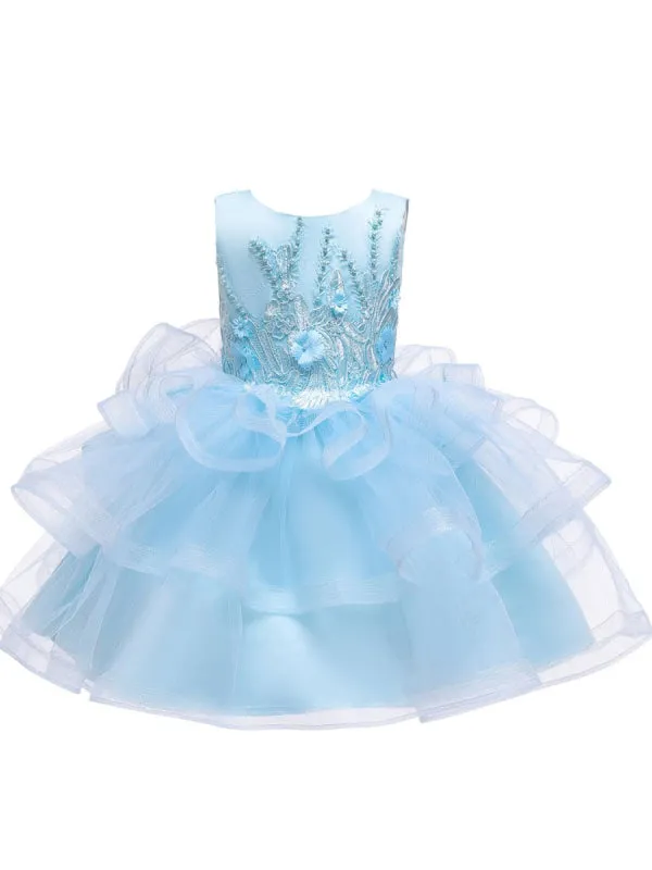 Lovely Princess Silhouette Beaded Flower Girl Dresses Jewel Neck Tulle Kids Party Dresses