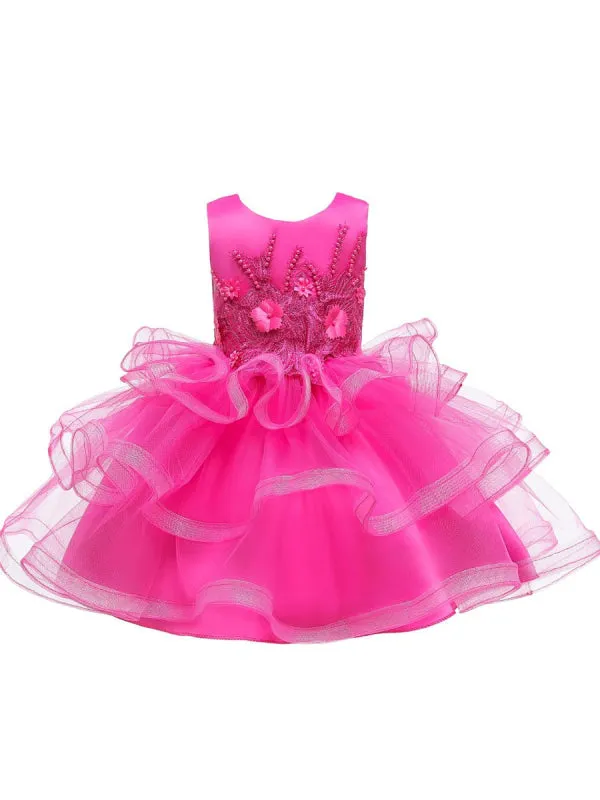 Lovely Princess Silhouette Beaded Flower Girl Dresses Jewel Neck Tulle Kids Party Dresses